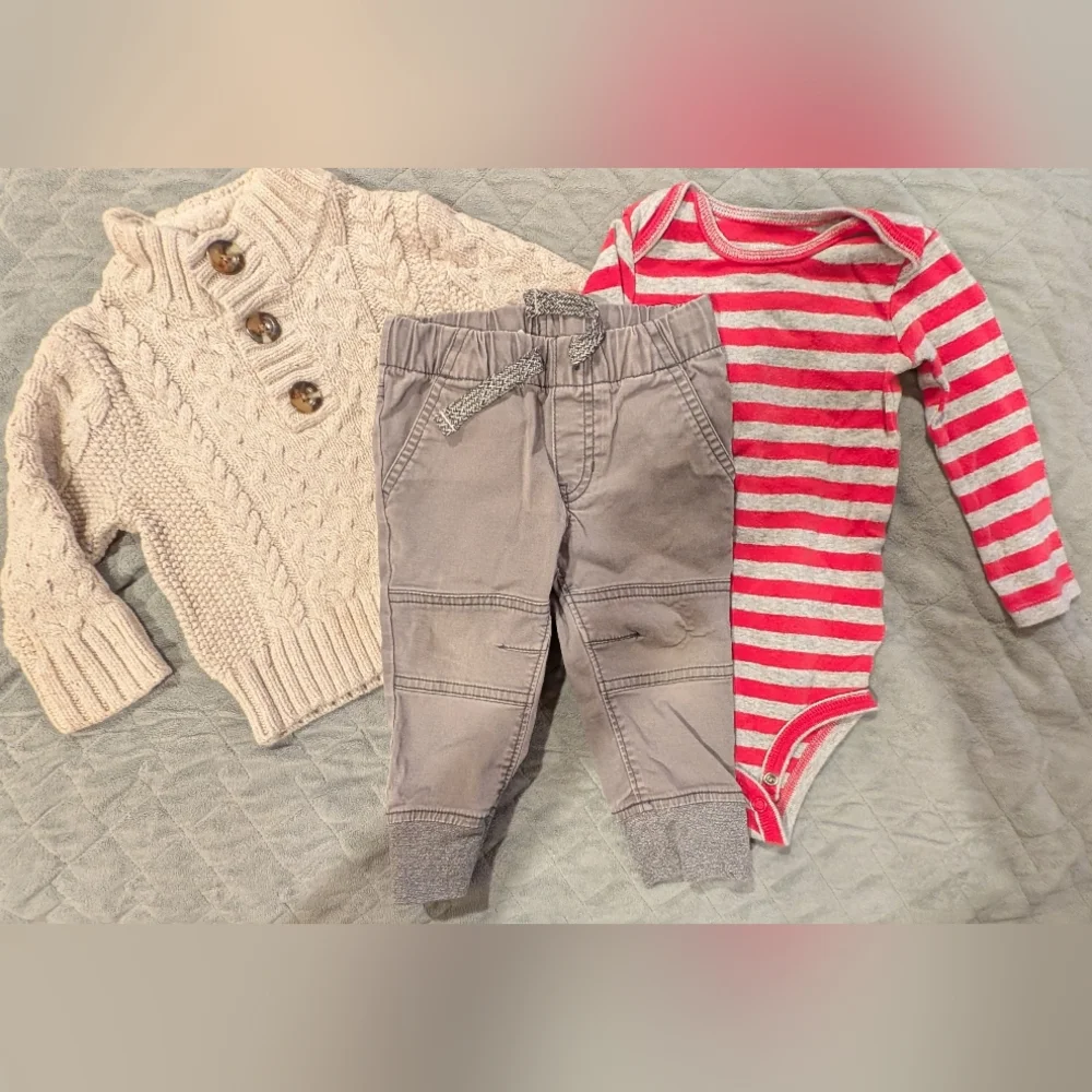 9-12M Striped Red and Blue Baby Outfit Sets